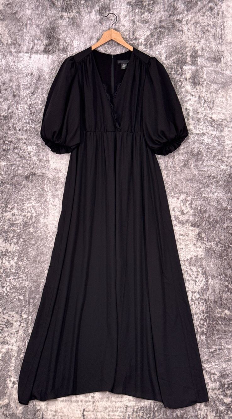 New La Femme En Noir Maxi Dress Large Woman Lace Detailing Puff Sleeve Goth